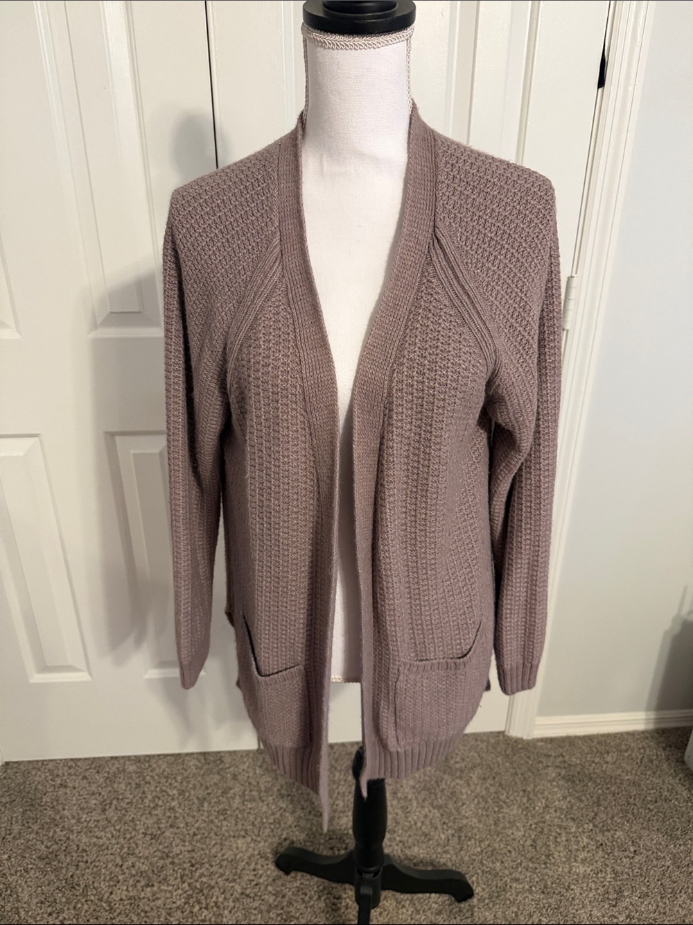 Fat Face Open-Front Knit Cardigan in Mauve